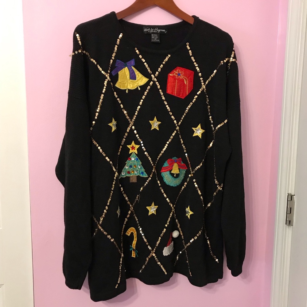 Vintage Work in Progress Christmas Tree Beaded Sweater 3x